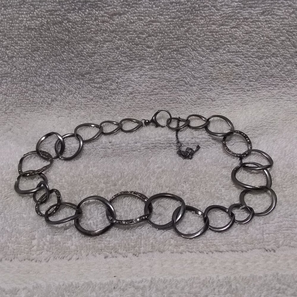 Fossil Rhinestone Filled Dark Chain Necklace Large Links Great Condition